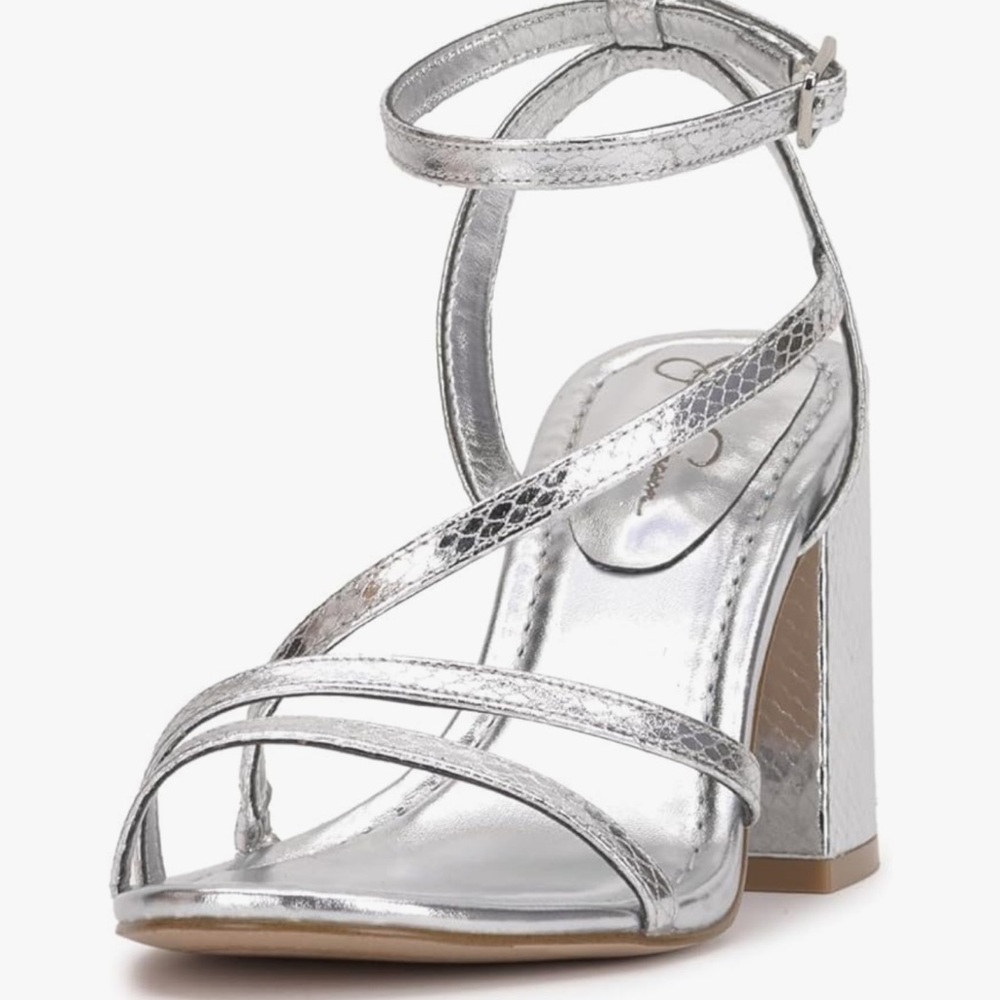 Jessica Simpson Reyvin Silver Strappy Block Heel Sandal